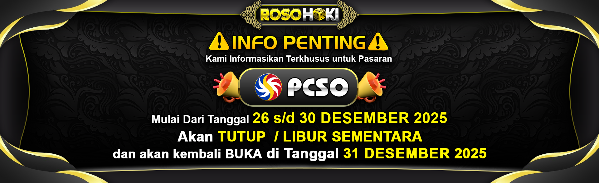 PASARAN PCSO LIBUR NATAL & TAHUN ABRU
